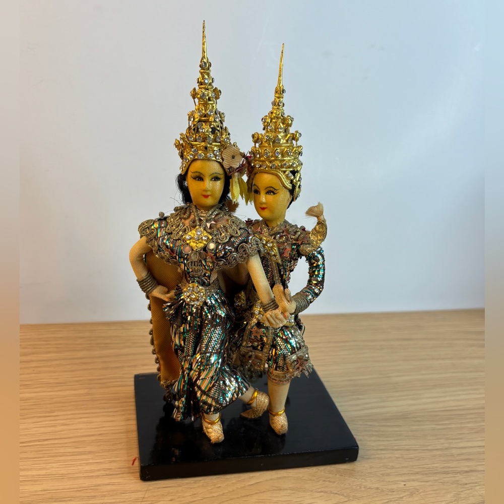 Rare‎ Vintage Handcrafted Thai Siam Dancer Figurine Pair Shiny!!